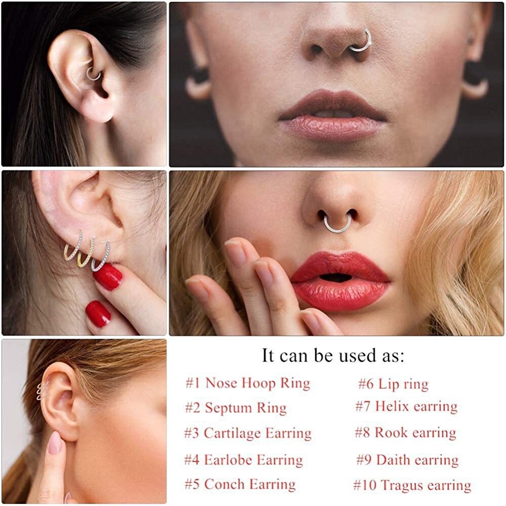 Surgical Steel Hinged Segment Sleeper 16g Hoop Ring CZ Ear Nose Lip Piercing 1PC