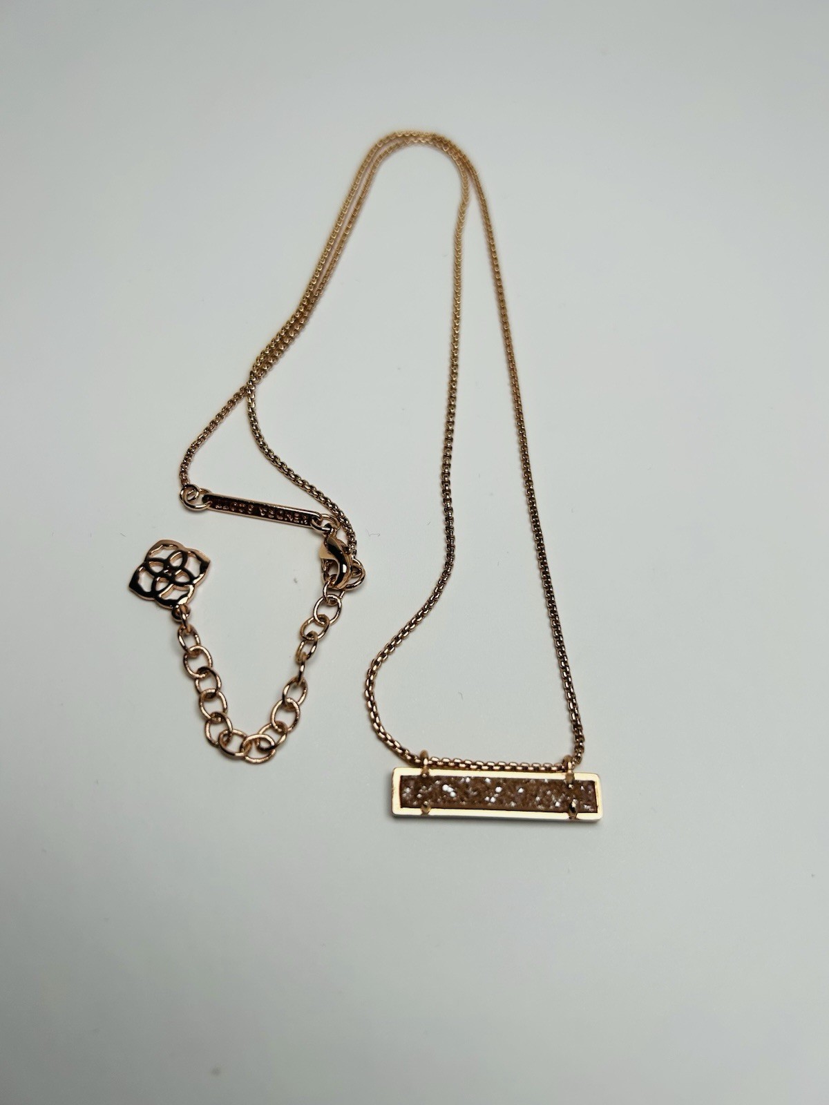 Kendra Scott Leanor Bar Necklace Rose Gold Sand Drusy Quartz Adjustable Delicate
