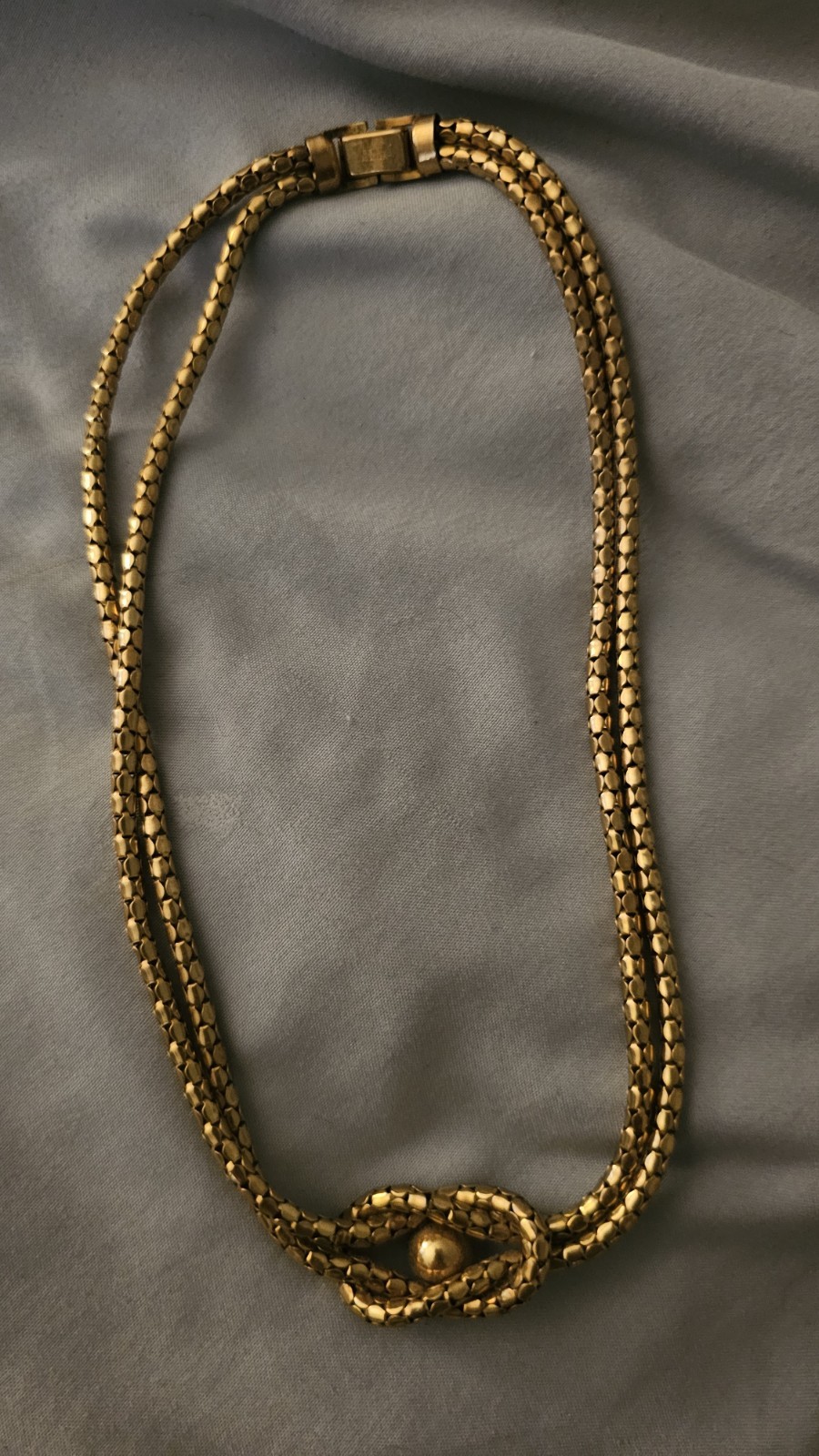 Statement Necklace-Bigney “Love Knot” snakechain necklace 1/20 12k gf. Vintage.