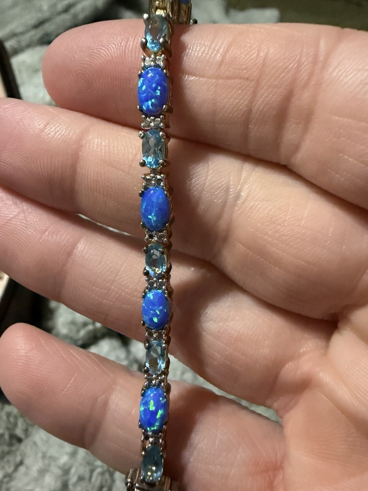 Silver Elegant Blue Fire Opal & Sky Blue Topaz Bracelet
