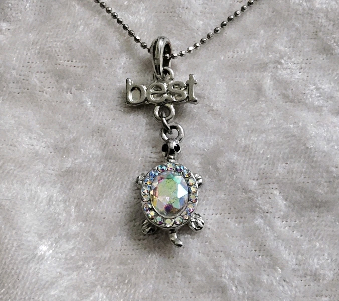 Signed ADULT JEWELS Necklace Tortois Pendent Rhinestone Arial Borealis