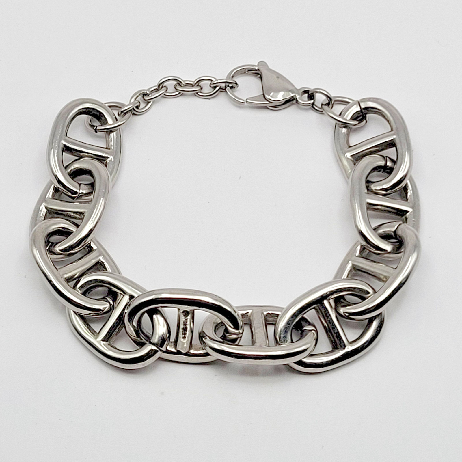 QVC Steel By Design Stainless Steel 15mm Anchor Mariner Link Bracelet ~ 8.5″