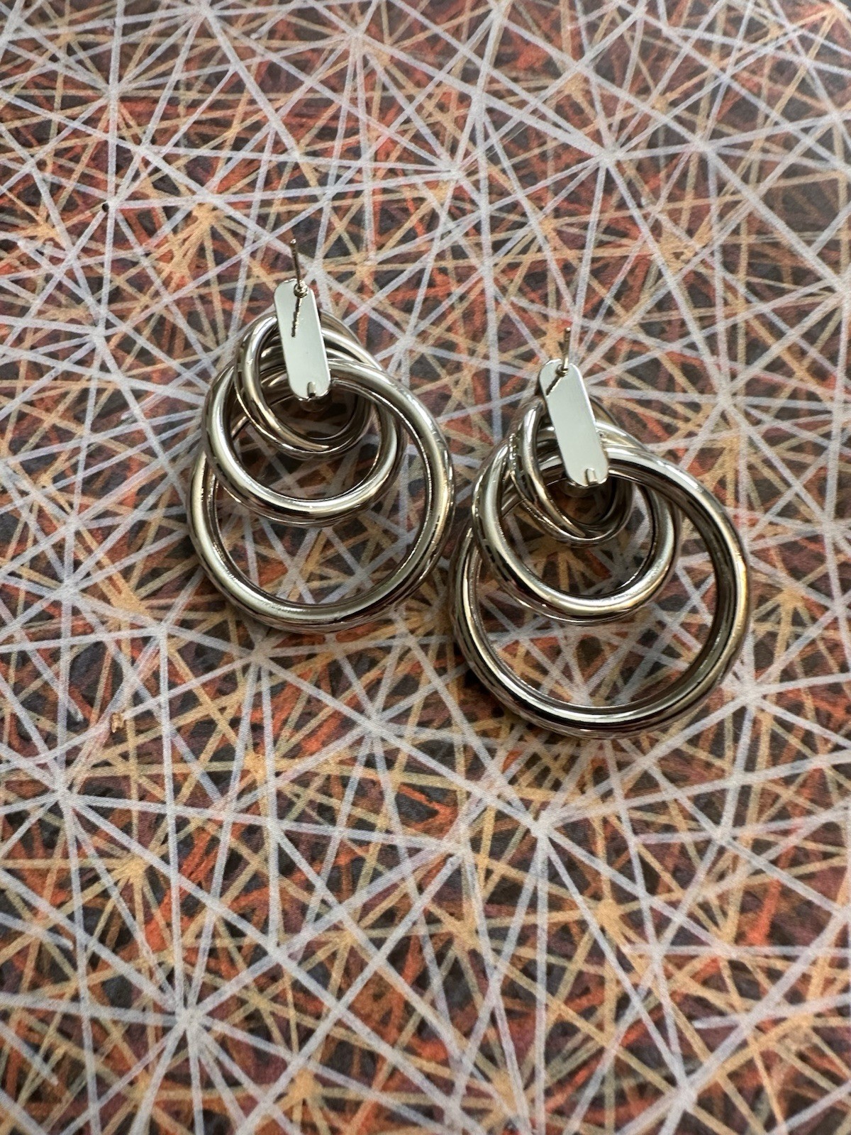 Silver Tone Multi Double Hoop Round Dangle Drop Clip-On Earrings