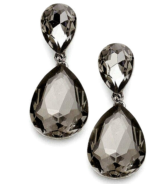 CHARCOAL BLACK GLASS CRYSTAL 1.25″L 0.5 EARRINGS EVERY DAY OR FORMAL JEWELRY