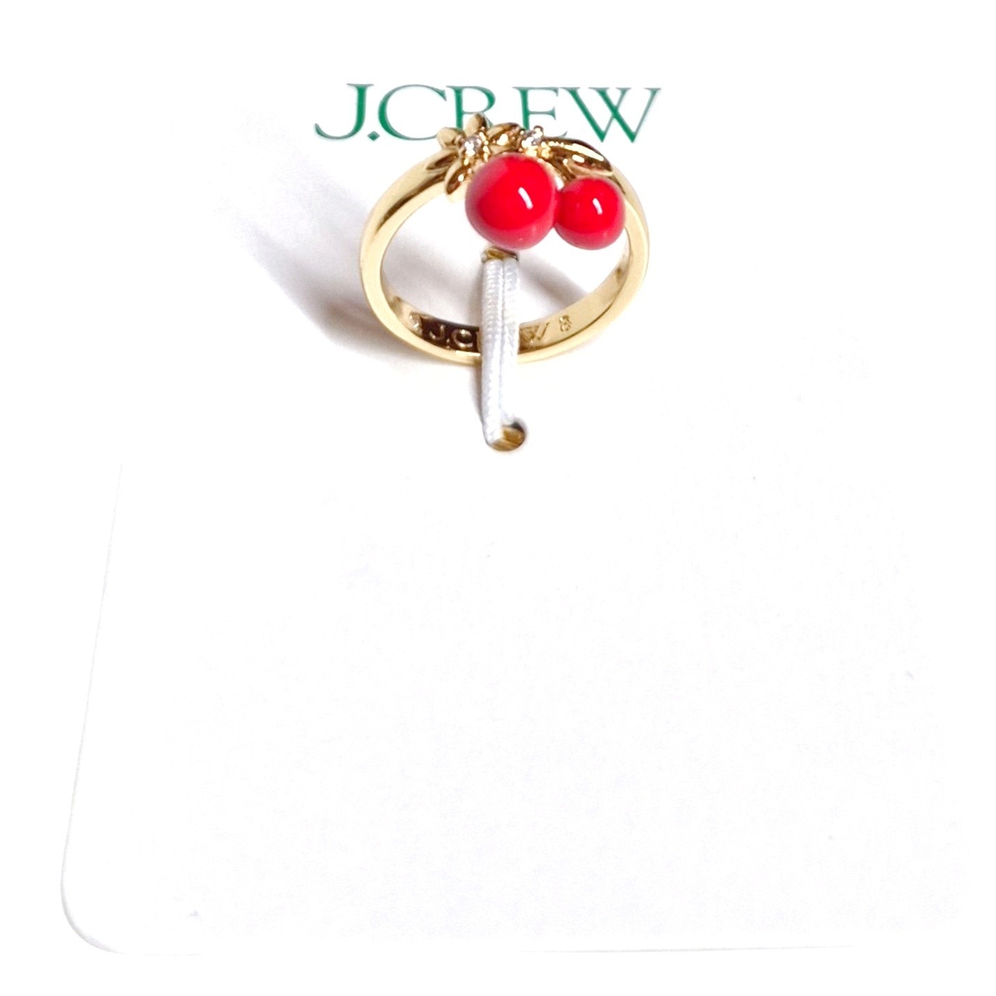 J.Crew Cherry Charm Ring Size 8 Crimson Cinders Red Brass Multi-Color CQ990 New