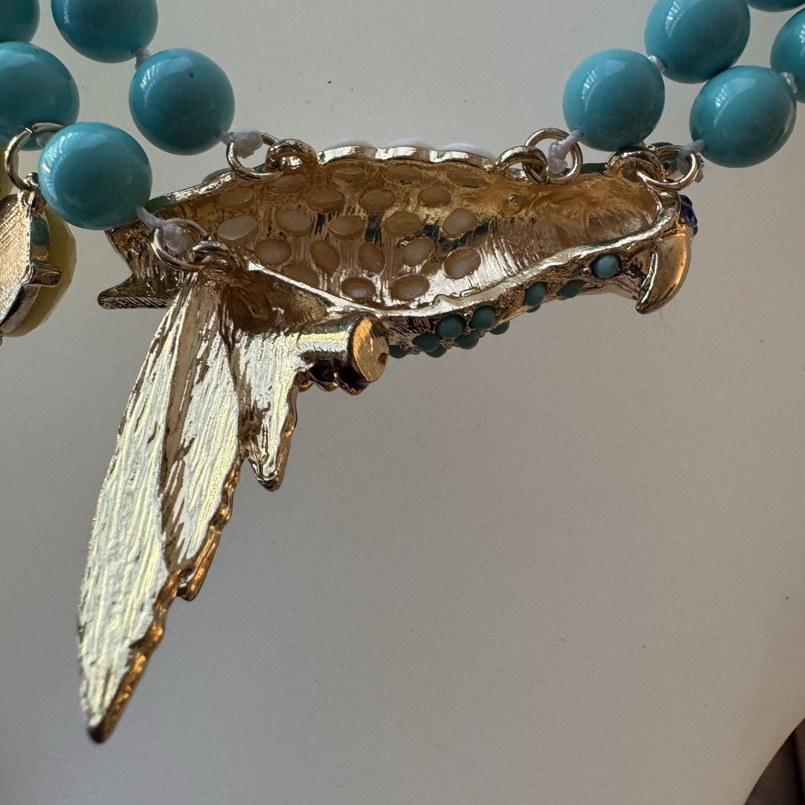 J Crew Parrot Colorful Statement Necklace Rhinestone & Enamel Turquoise Beads