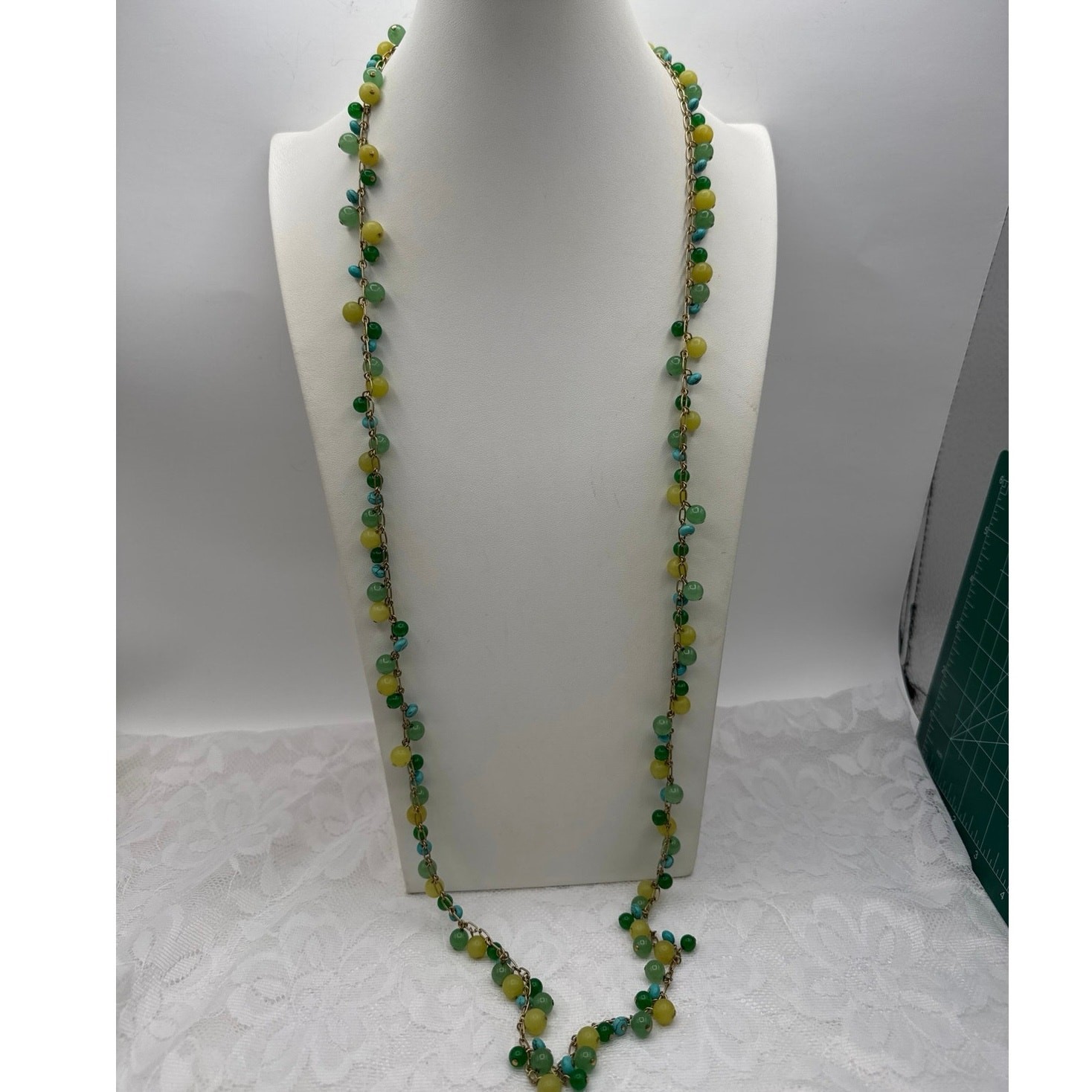 Stella & Dot 44” Beaded Necklace Green Two Anna’s India Charm Layered