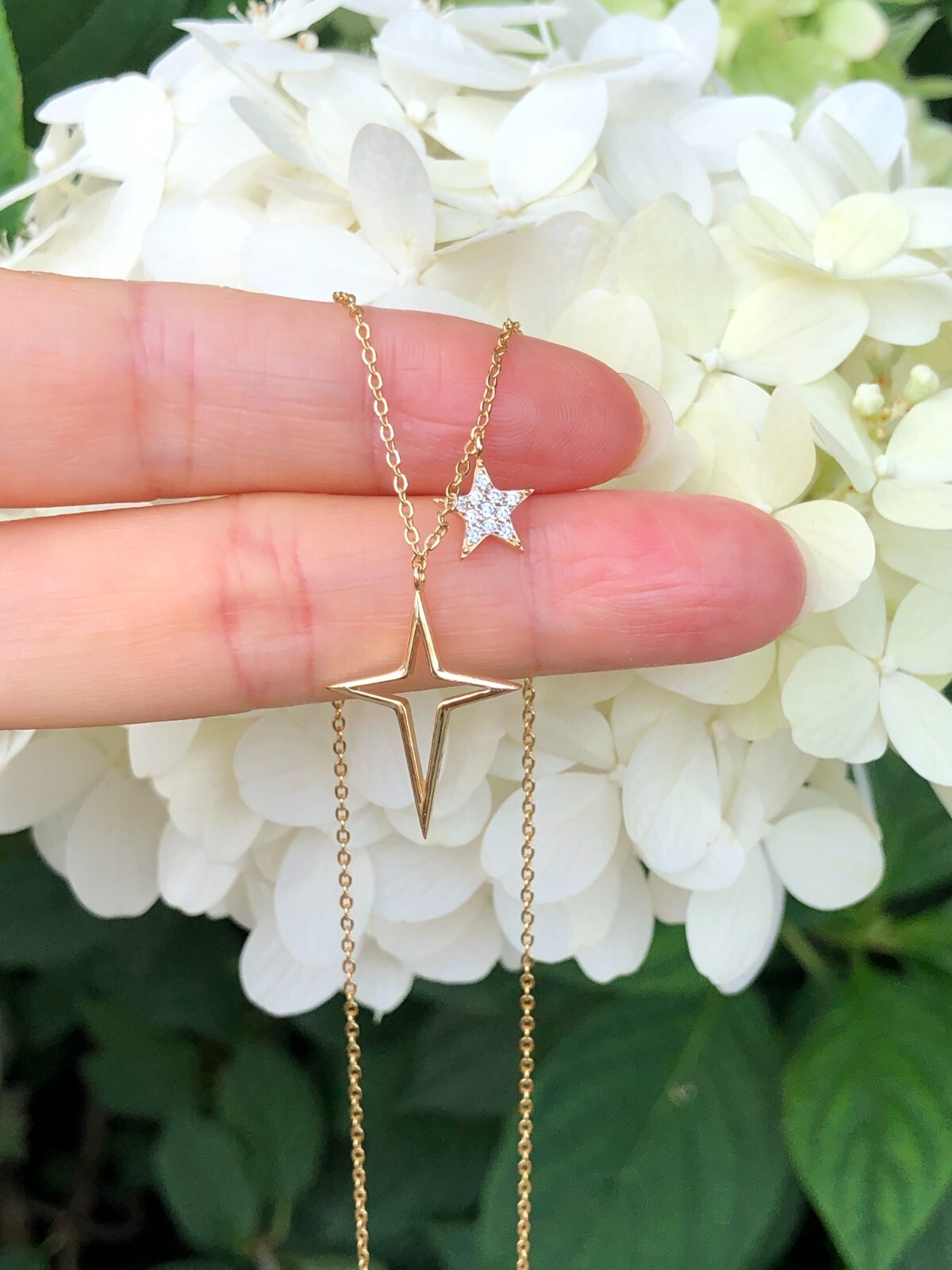 925 Sterling Silver Cz Star & North Star Pendant Charm Necklace Gold 7mm/19mm