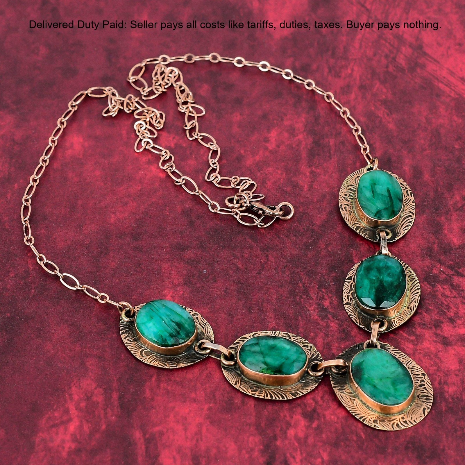 Natural Zambian Emrald Copper Wire Wrapped Sister Chain Valentine’s Day Necklace