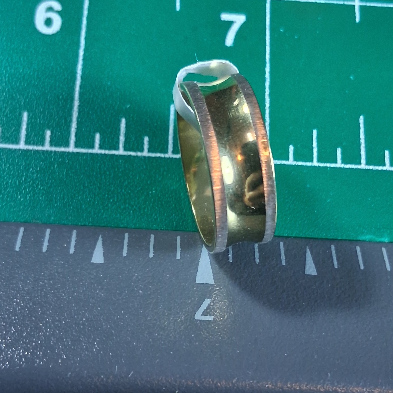 Brushed Stainless Steel Size 7.75 Single Concave Gold Tone Groove Band Ring