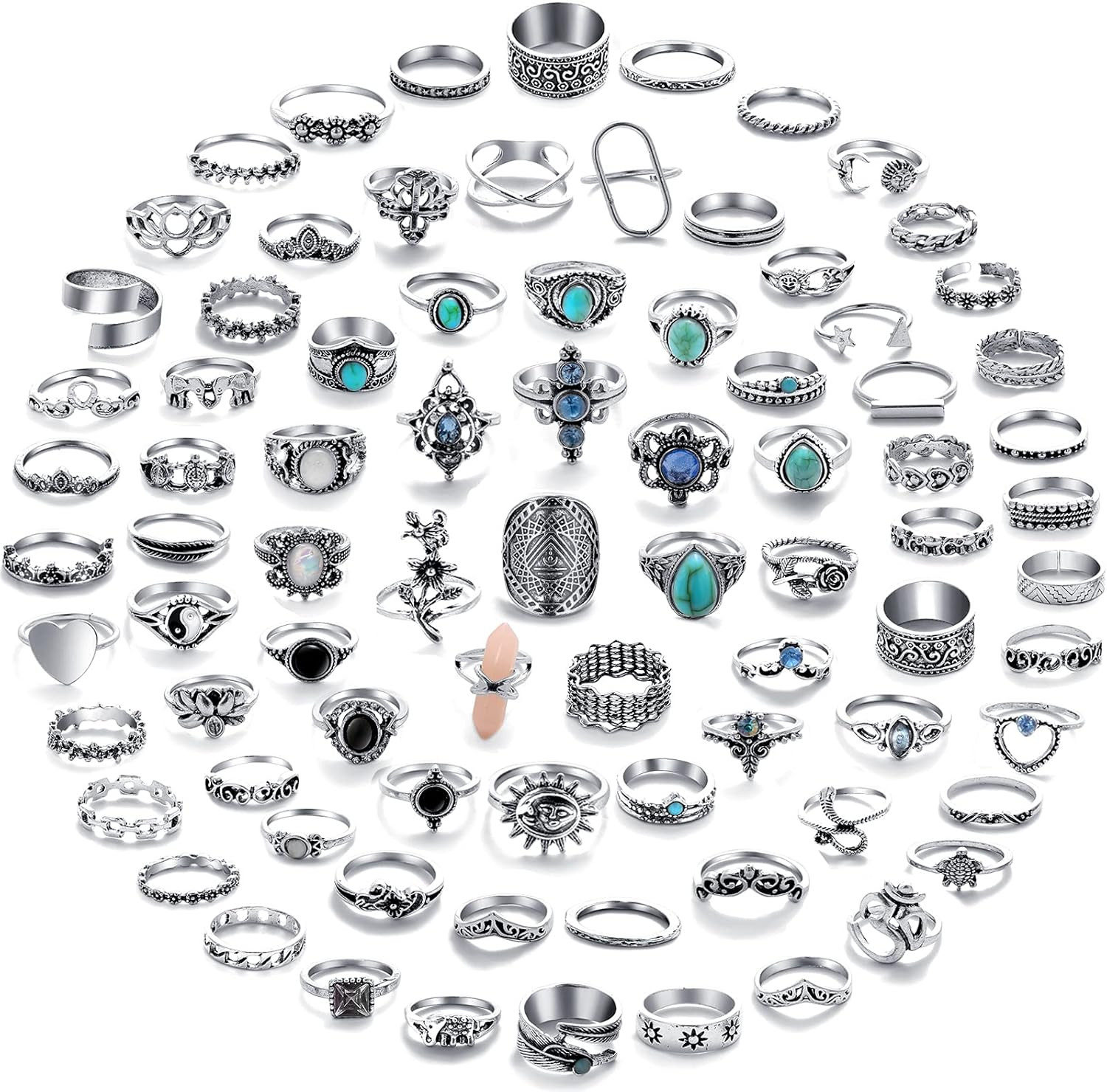 82 Pcs Vintage Silver Knuckle Rings Set for Women, Bohemian Stackable Joint F…