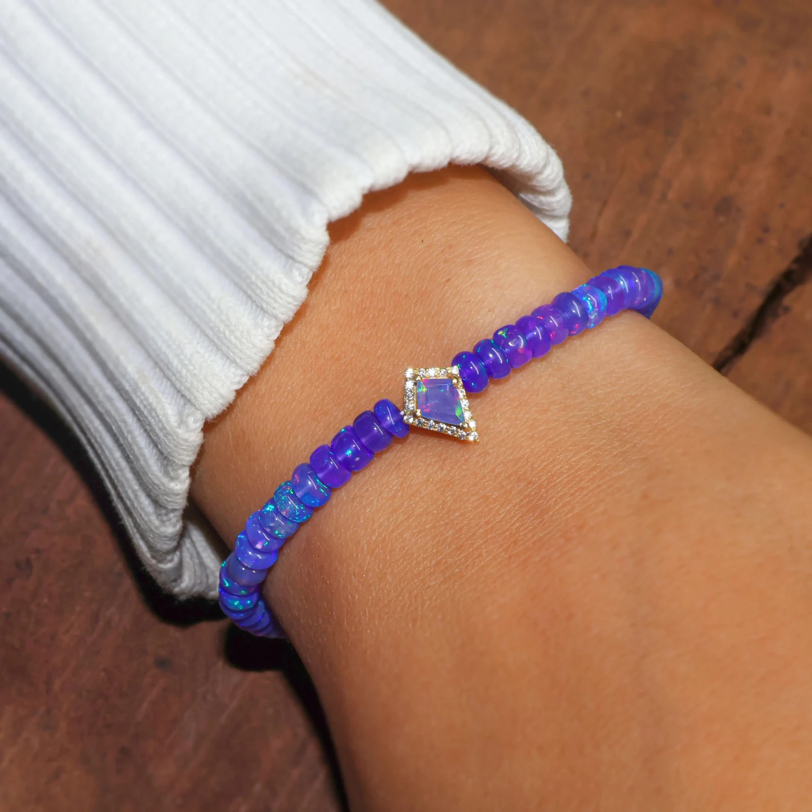 Lavender Opal Shaded Beads Charm Bracelet, Fire Opal Kite Cut Charm Bracelet