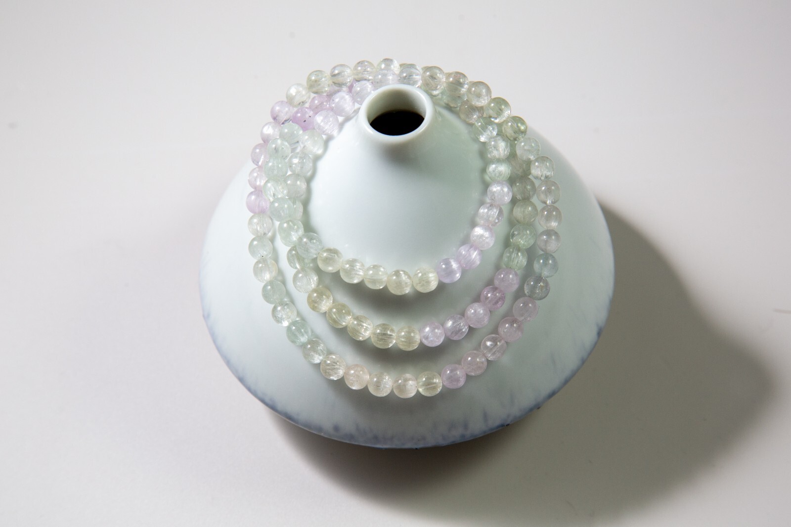 5.5mm High-Grade Colorful Kunzite Beaded Necklace, Strong Cat Eye Effect