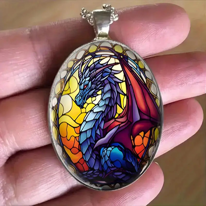 Dragon Scaled Oval Jewelry Vintage Silvery Magical Gothic Pendant Necklace