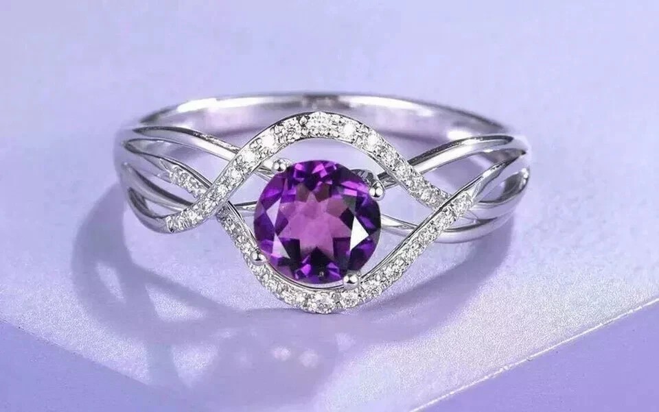 2.30Ct Round Cut Simulated Amethyst Wedding Stunning Ring 14K White Gold Plated