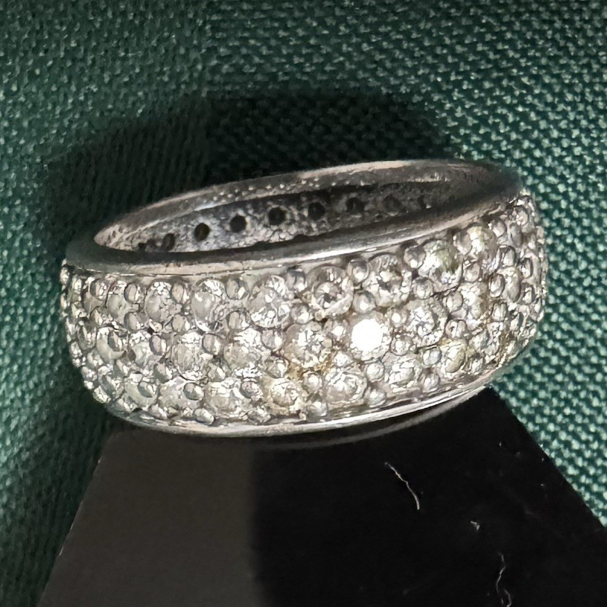 Sterling Silver Pavé Set Round Clear Crystal CZ Band Ring Size 7