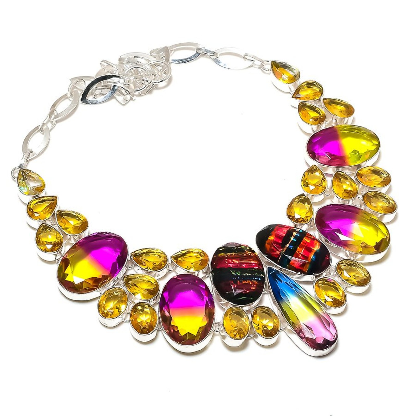Multi Tourmaline Ametrine Citrine Gemstone Necklace Handmade Jewelry 18″ BN 7180