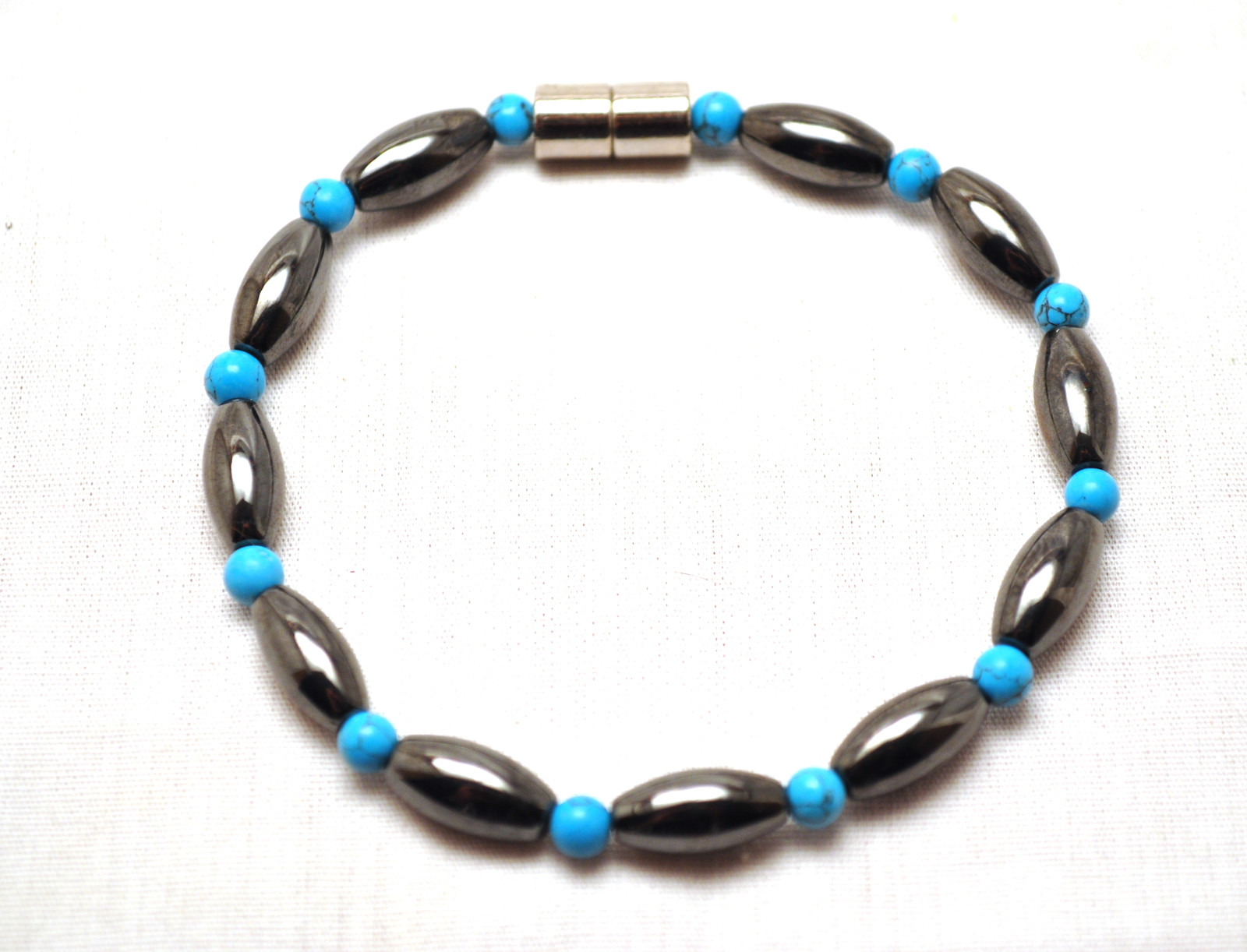 SALE: LADIES 7.5″ BLACK HEMATITE & TURQUOISE HEALING MAGNETIC THERAPY BRACELET