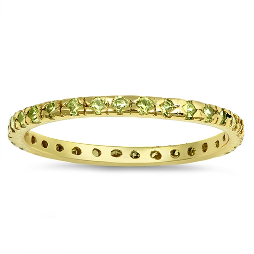 Olivine CZ Gold Plated Eternity Stacking Ring Sterling Silver Band Sizes 4-10