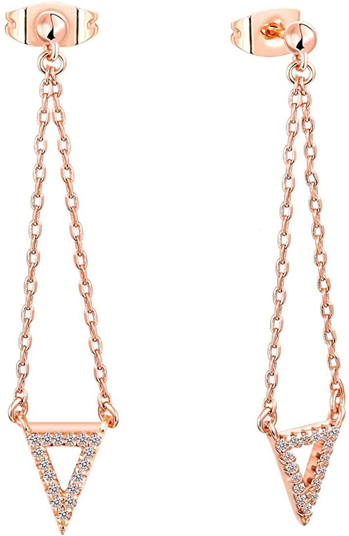 STUNNING 18k Rose Gold Earrings CZ Drop Earrings Wedding Anniversary Plated
