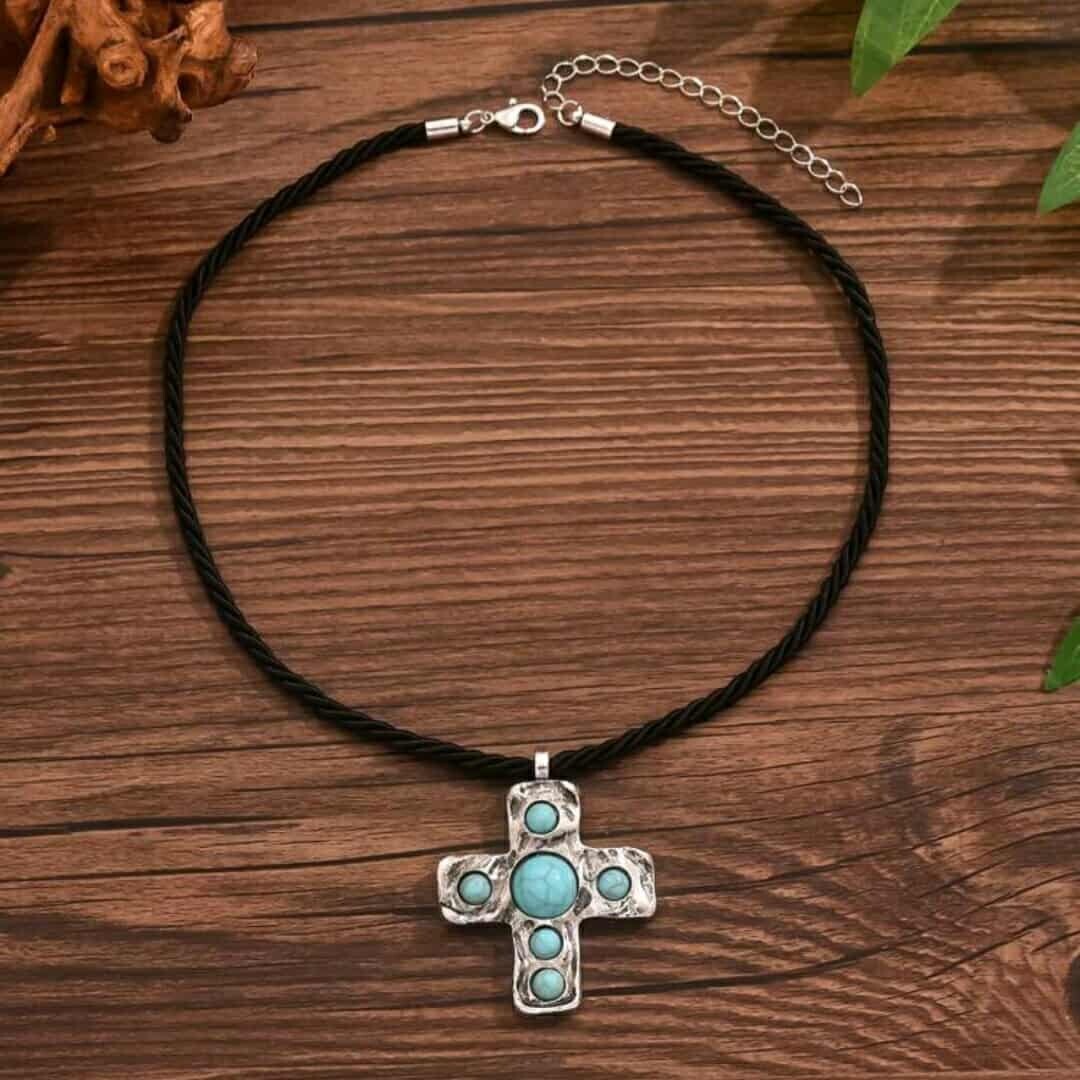 925 Sterling Silver Christian Jesus Cross Catholic Crucifix Turquoise Necklace