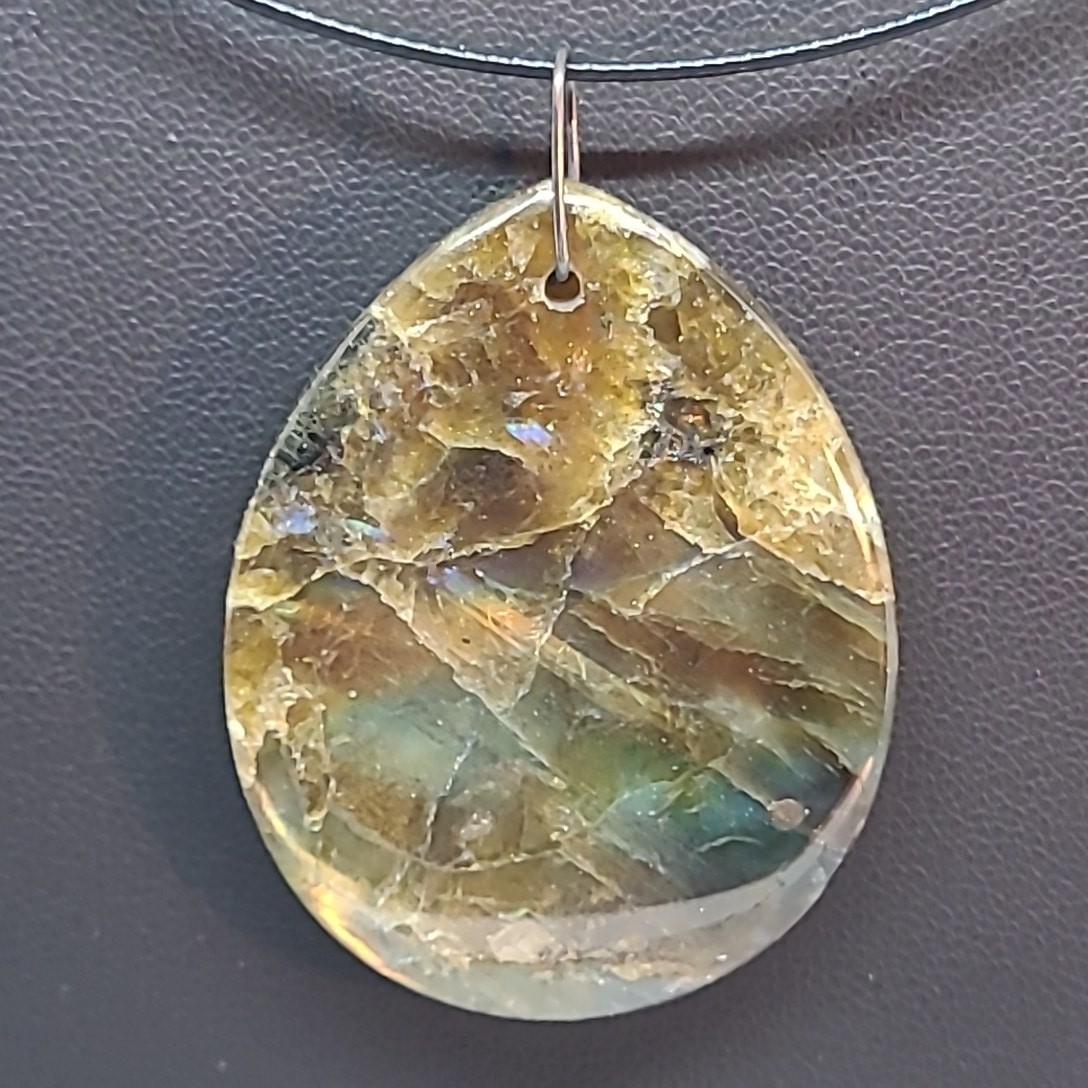Labradorite Pendant Necklace Brown Blue Sterling Silver 925 Wire Choker Boho