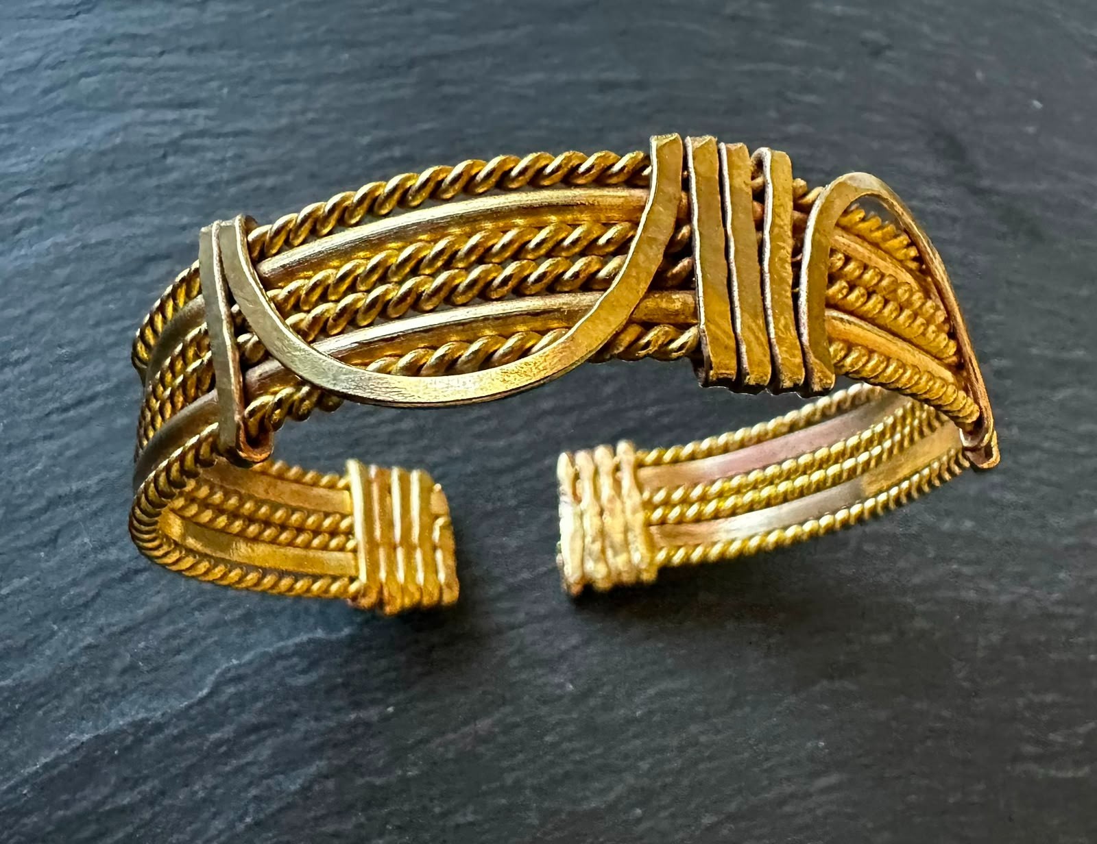 Spanish Handmade Copper Cuff Bracelet, Artisan Twisted Wire Bangle