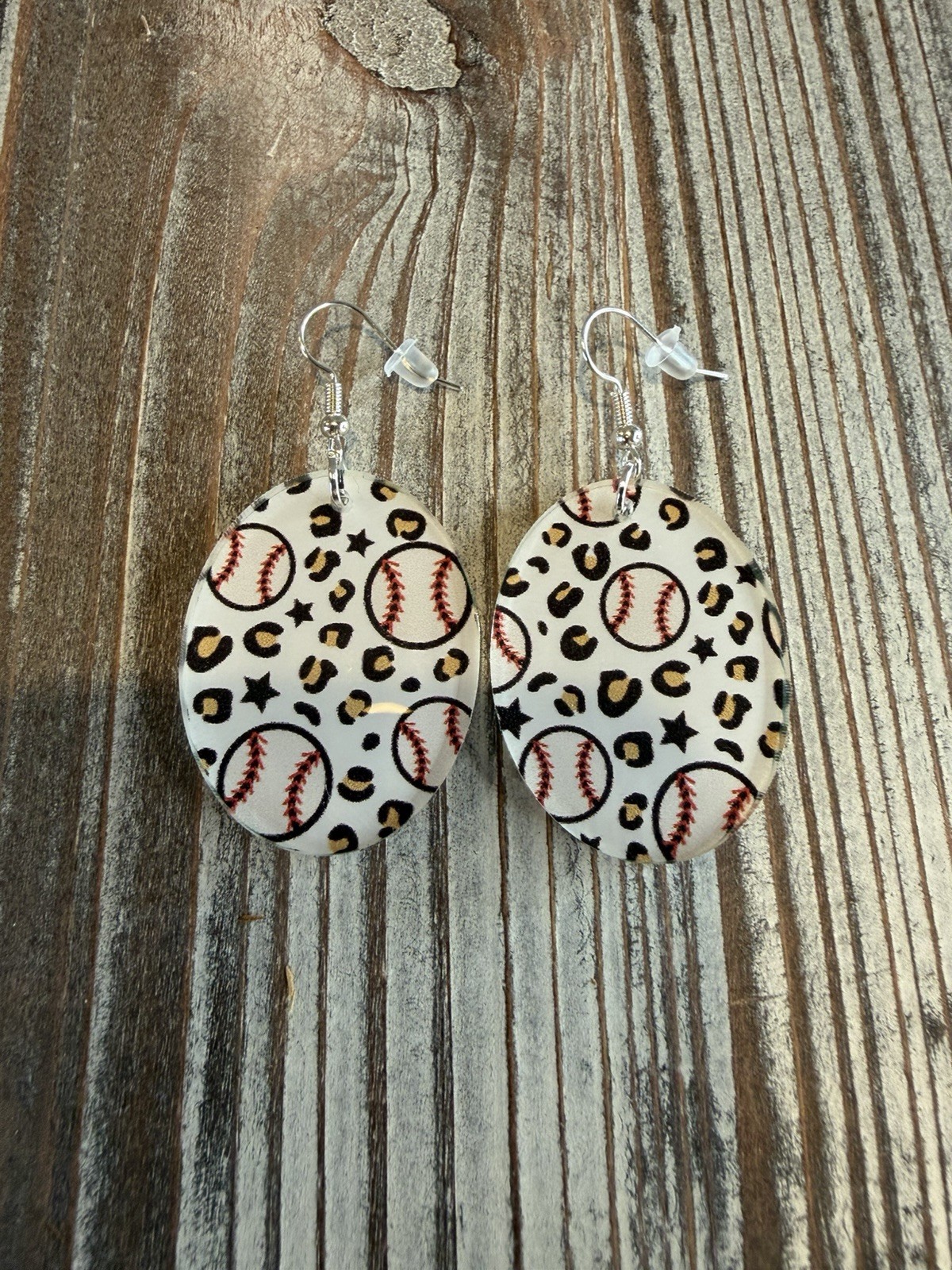 Handmade Baseball And Leopard Print Acrylic Earrings
