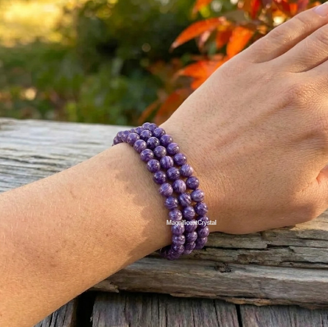 1PC AAA+ Charoite 4mm Round Bead Stretch Bracelet Natural Crystal Healing Reiki