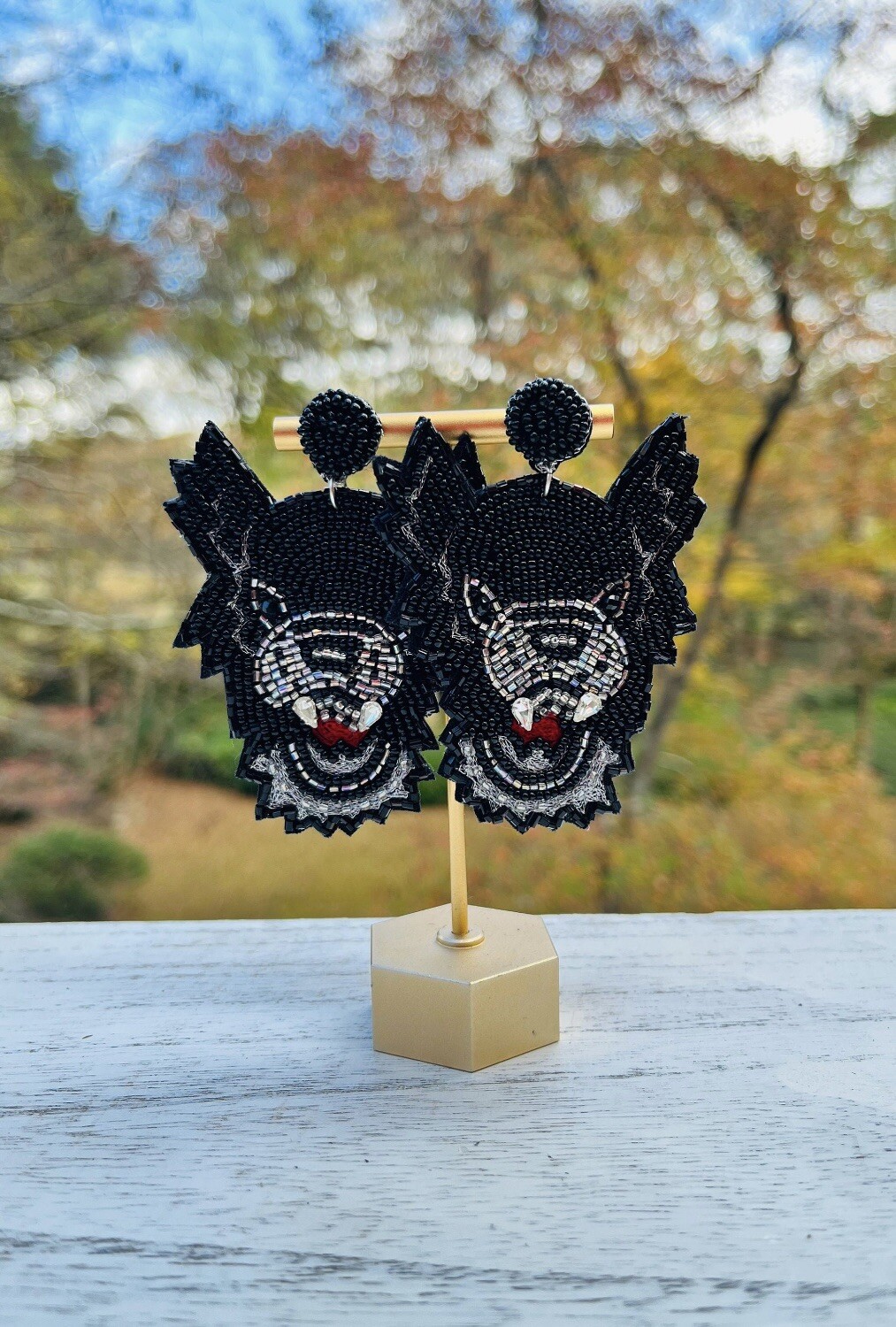 NC State Wolf Beaded Statement Earrings