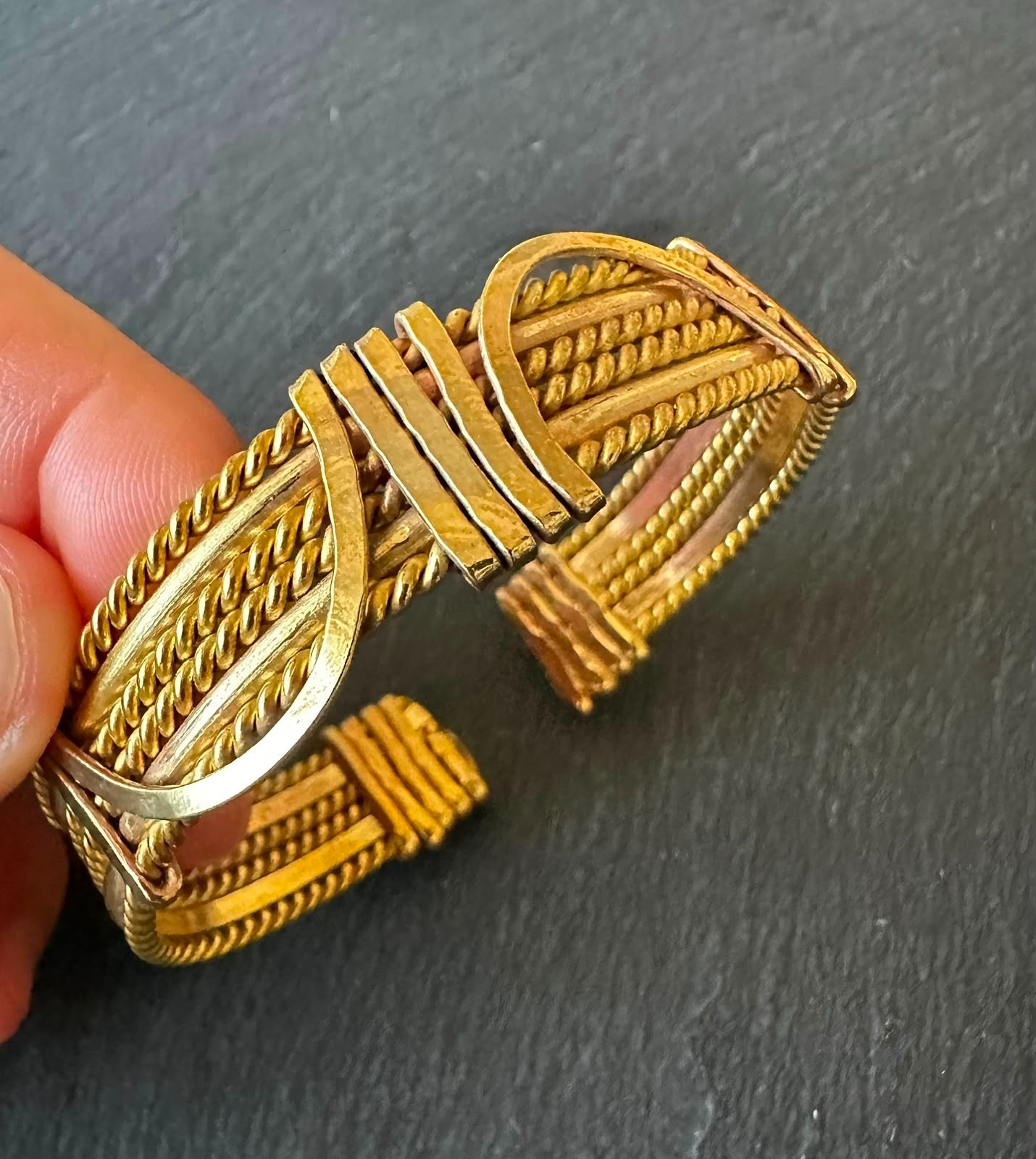 Spanish Handmade Copper Cuff Bracelet, Artisan Twisted Wire Bangle