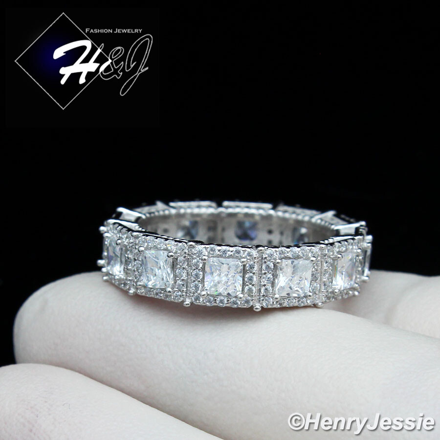 MEN SOLID 925 STERLING SILVER FULL ICY BLING CZ 6MM WEDDING BAND RING*SR148