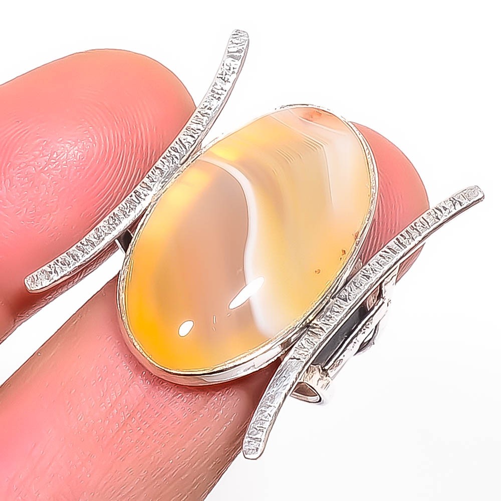 Yellow Banded Agate Gemstone Handmade 925 Sterling Silver Ring s.8.5 T30