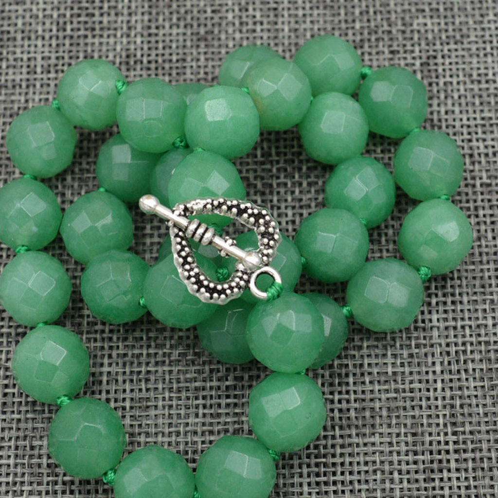 Faceted 12mm Green Emerald Round Beads Necklace 18″ Tibetan Silver Love Clasp