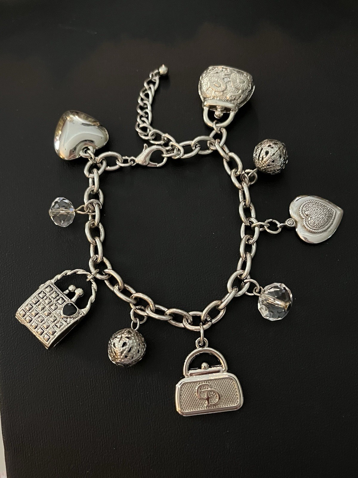 Purse Zipper Pull Charm On Multi Charm Silvertone Bracelet