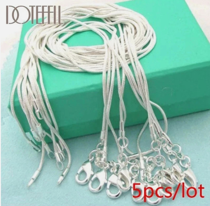 5/10pcs Wholesale 925 Sterling Solid Silver 1mm Snake Chain Necklace For Women