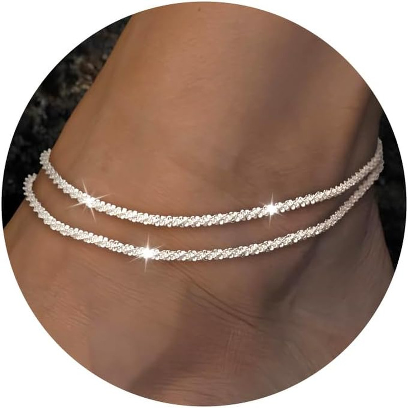 Silver Ankle Bracelets for Women – Waterproof Anklets Trendy Sterling Silver Pla