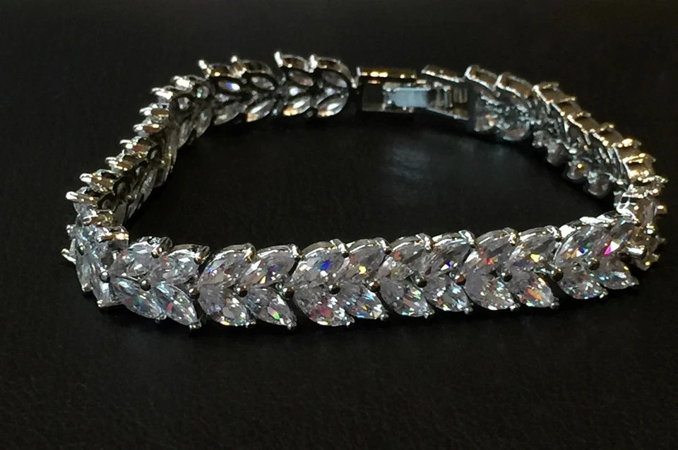 18K Platinum Plated Tennis Bracelet Simulated Diamond Bridal Jewelry Gift