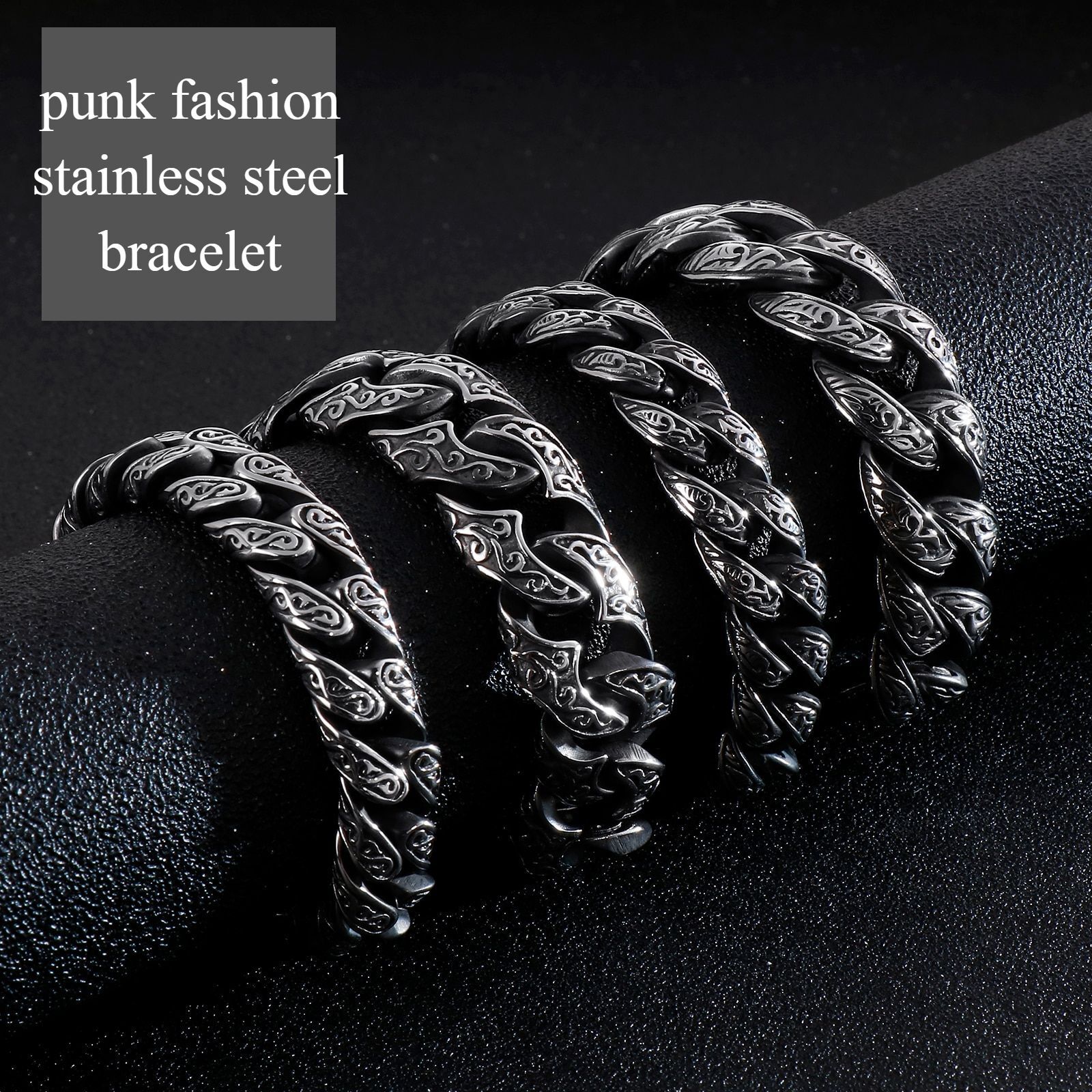 19.5-24cm Hip Hop Cuban Link Chain Bracelet Punk Stainless Steel Fashion Jewelry