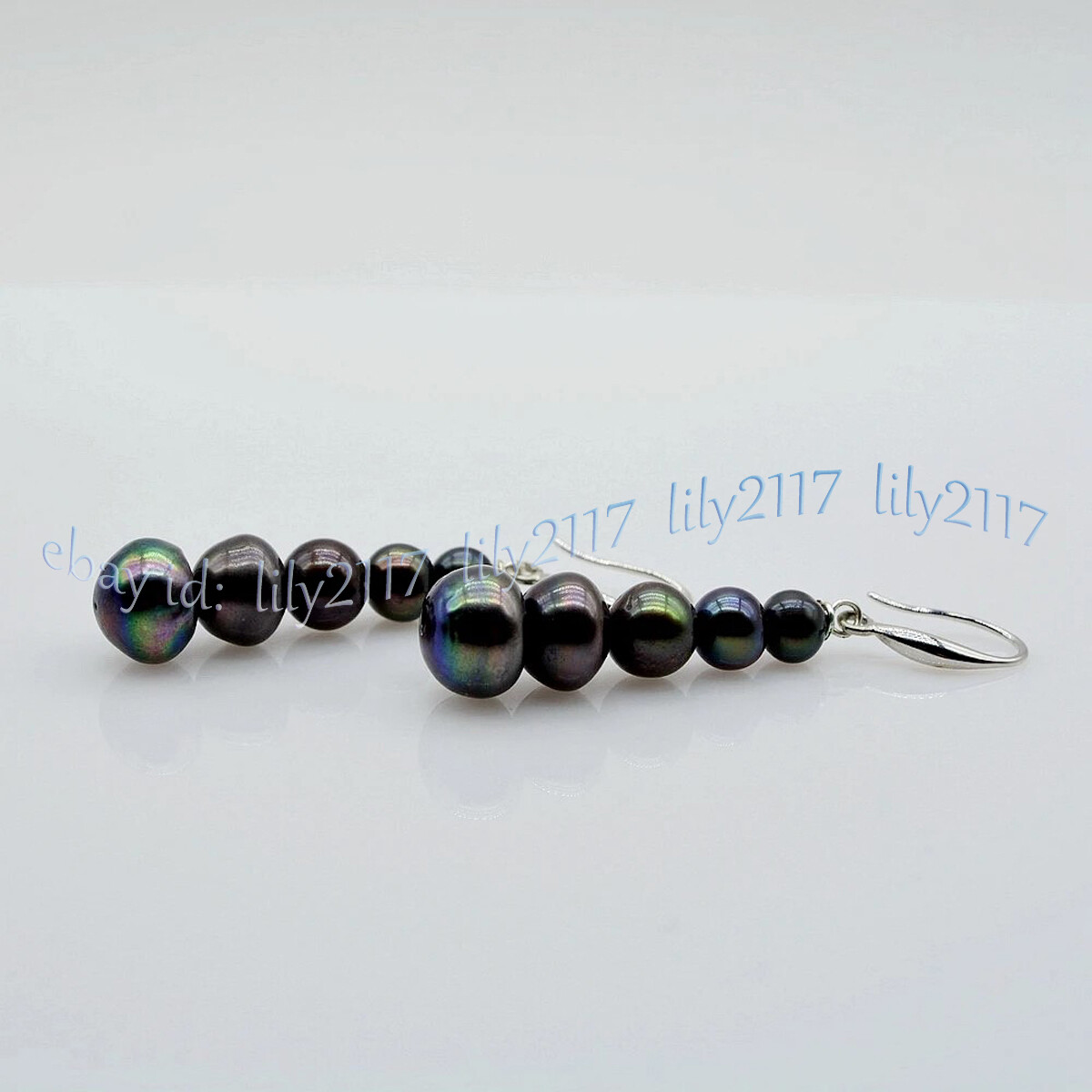 6-11mm Real Natural Black Freshwater Baroque Pearl Dangle Silver Hook Earrings