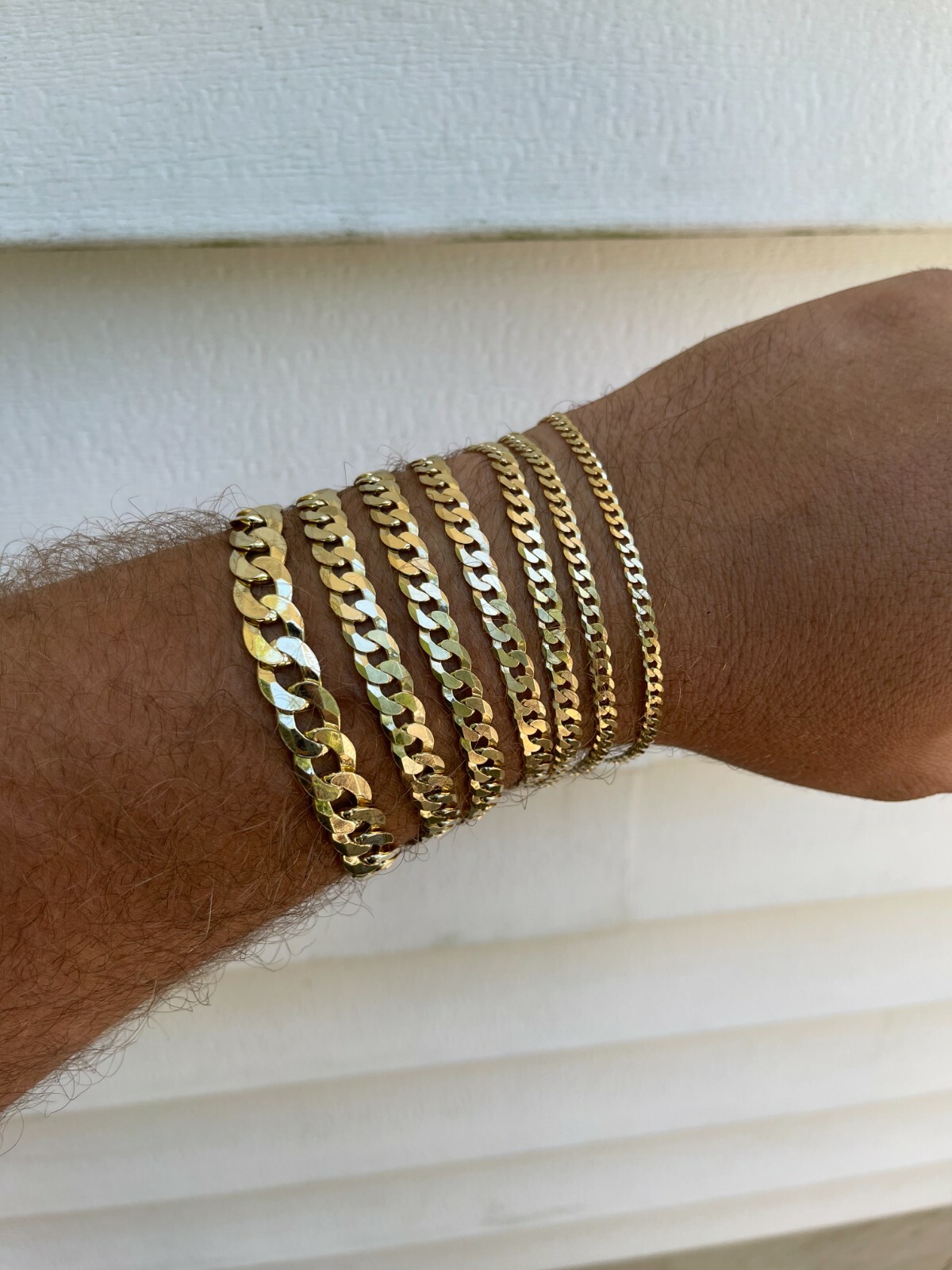 Real 14k Gold Plated Solid 925 Sterling Silver Flat Cuban Bracelet Mens Ladies