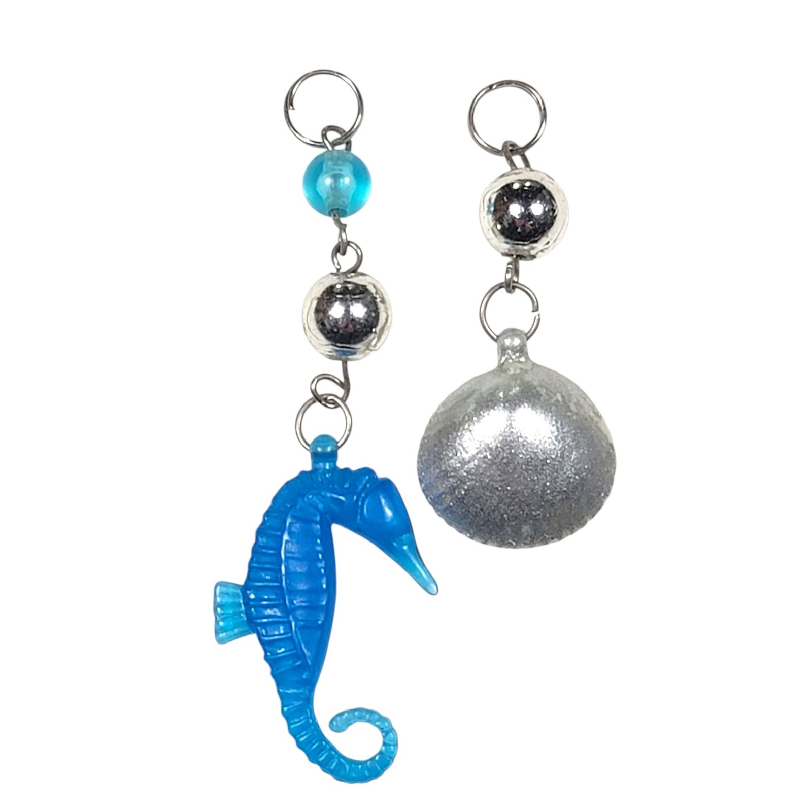 Nautical Seahorse Shell Pendant Charm 2 Pc Blue Mermaidcore Coastal Grandmother