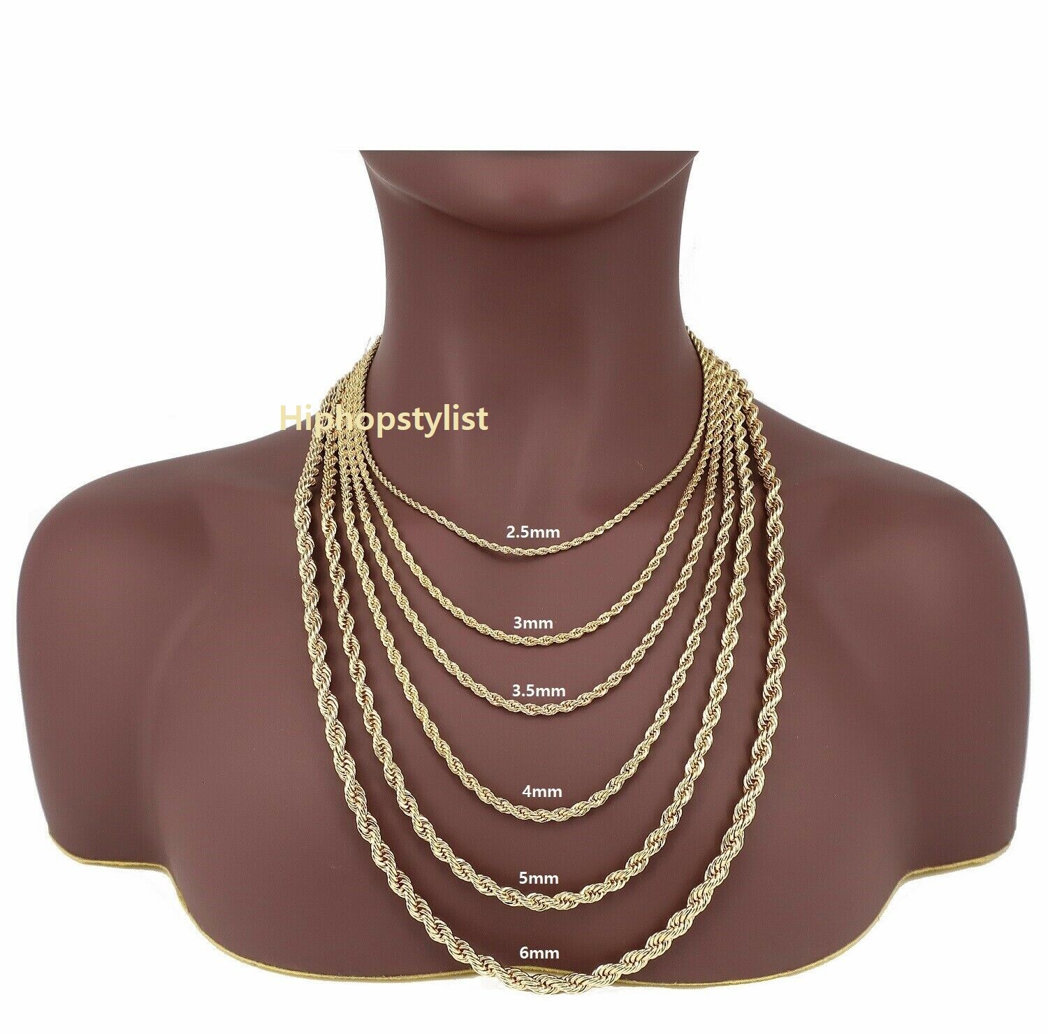 14k Yellow Rope Chain Necklace Bracelet 2mm 3mm 4mm 5mm 6mm Width Gold Plated