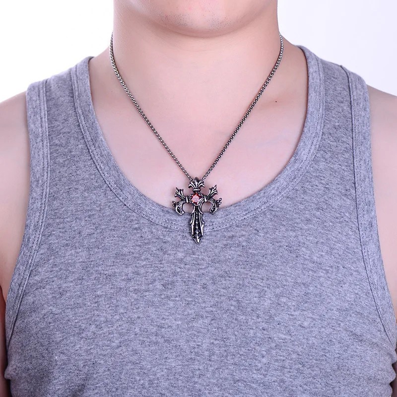 Men’s Retro Gothic Long Necklace rhinestone Dragon Pendant Statement Jewelry