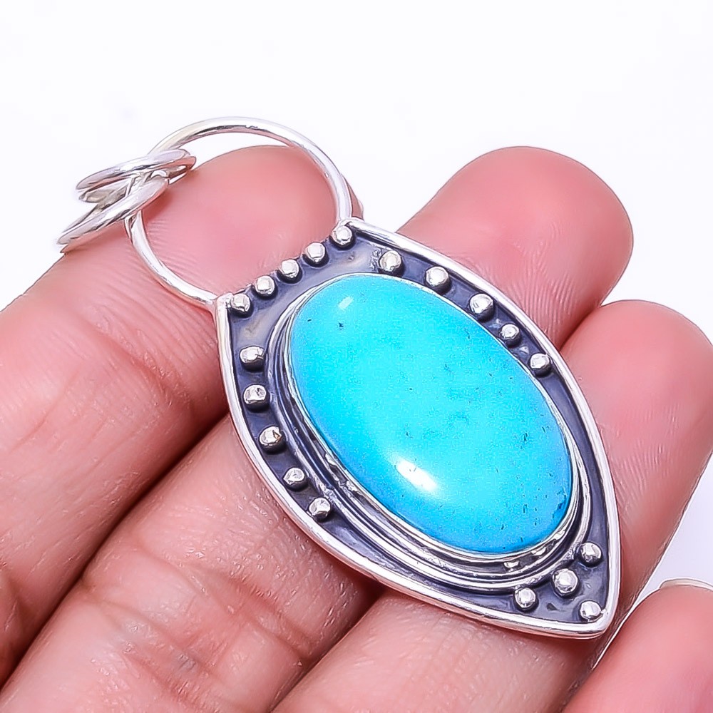 Magnesite Turquoise Designer Handmade 925 Sterling Silver Pendant 2.15″ P25