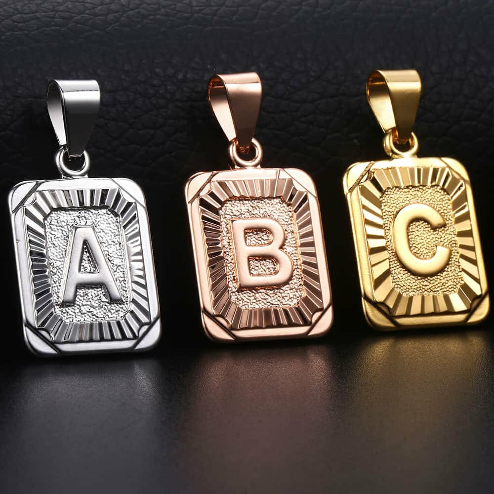 Initial Letter Name Necklace Pendant Gold Plated Stainless Steel Chain Unisex