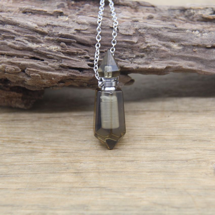 Double Pointed Perfume Bottle Pendant Vial Labradorite Pendants DIY Necklace 1Pc