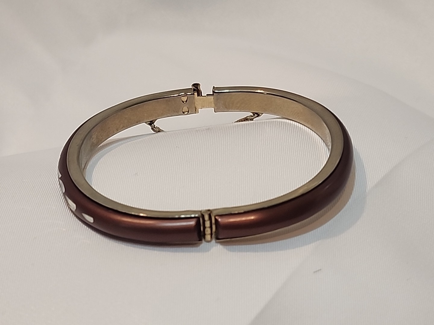 Beautiful Brown And Silver Bracelet With Chain And Push Button Lock Mechanism
