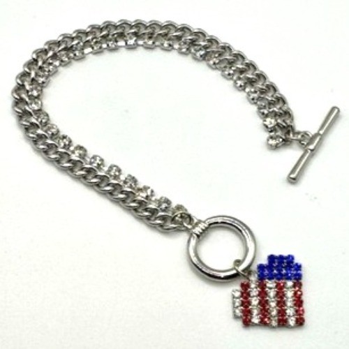 American Flag Rhinestone Bracelet With Dazzling Chain & Toggle Closure USA