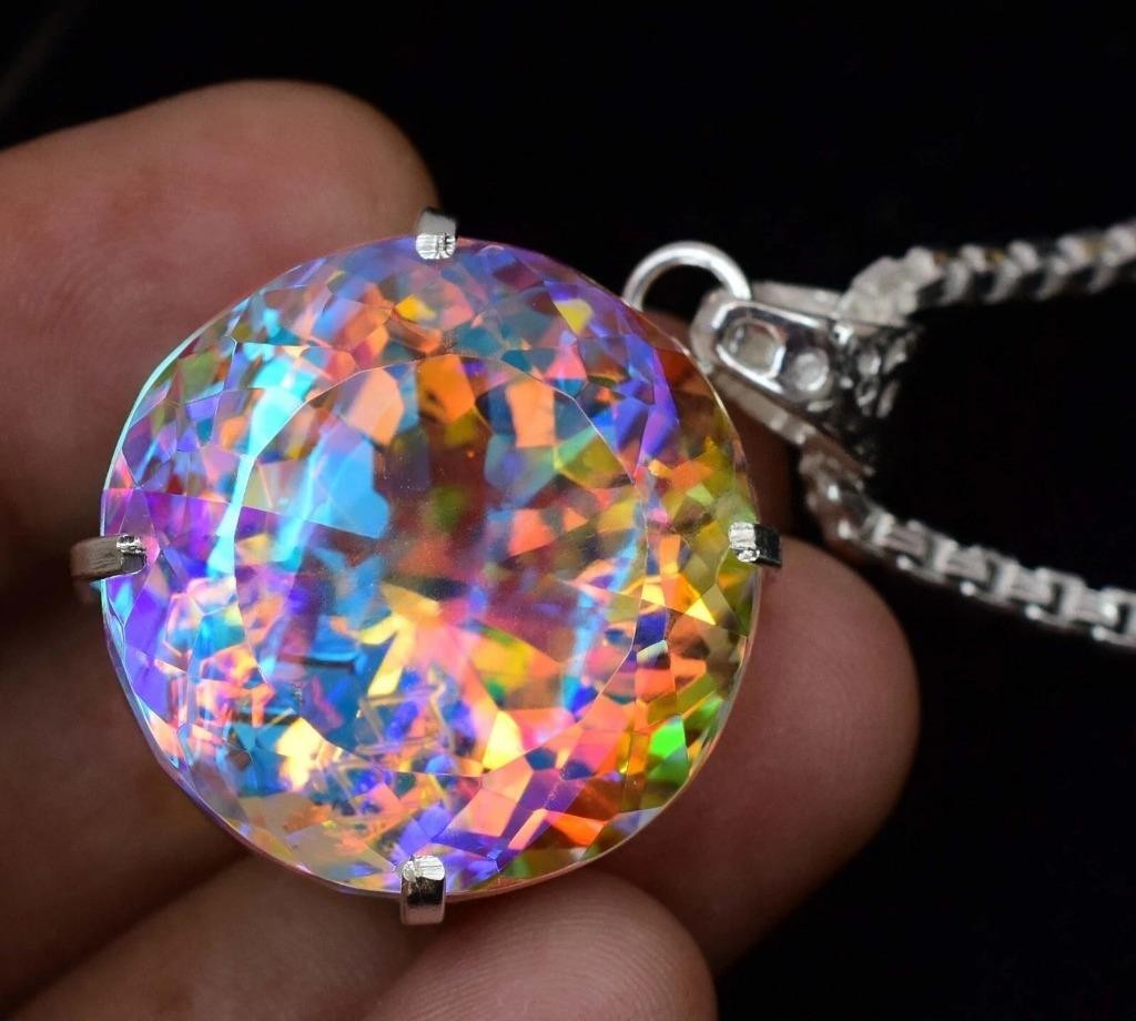 79.65 Ct Natural Mystic 925 Solid Silver Rainbow Round Pendant Loose A+ Gemstone